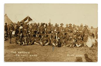 (MILITARY.) Pair of Real Photo postcards of the 24th United States Infantry musicians in camp.